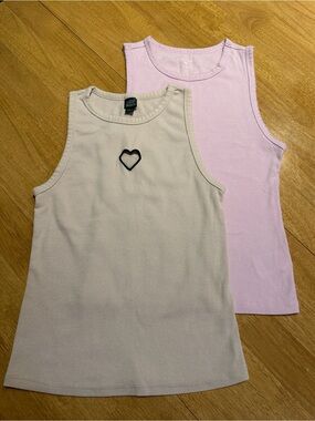 American Eagle & Wild Fable Pink & Tan Ribbed Tank Set with Heart Detail Sz S